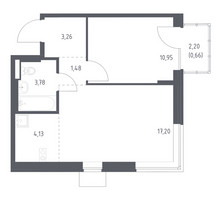 Планировка однокомнатной(квартира) площадью 41.46 квадратных метров в “ЖК Подольские кварталы”