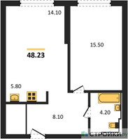 Планировка однокомнатной(квартира) площадью 48.23 квадратных метров в “ЖК Sky Sputnik (Скай Спутник)”