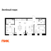 Планировка двухкомнатной(квартира) площадью 61.5 квадратных метров в “ЖК Зеленый парк”