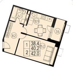 Планировка однокомнатной(квартира) площадью 40.2 квадратных метров в ЖК “ЖК River Park”
