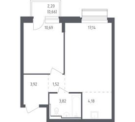 Планировка однокомнатной(квартира) площадью 41.93 квадратных метров в ЖК “ЖК Рублевский Квартал”