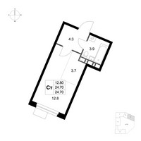 Планировка студии(квартира) площадью 24.7 квадратных метров в “ЖК Легенда Марусино”