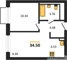 Планировка однокомнатной(квартира) площадью 34.5 квадратных метров в “ЖК Квартал Марьино”