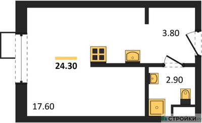 Планировка студии(квартира) площадью 24.3 квадратных метров в ЖК “ЖК Foreville (Форевилль)”