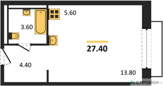 Планировка студии(апартаменты) площадью 27.4 квадратных метров в “ЖК Верейская 41”