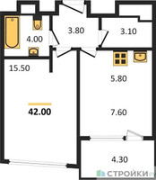 Планировка однокомнатной(квартира) площадью 42 квадратных метров в “ЖК ROTTERDAM (Роттердам)”