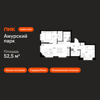 Планировка двухкомнатной(квартира) площадью 52.5 квадратных метров в “ЖК Амурский парк”