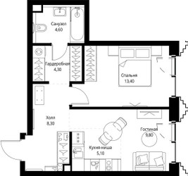 Планировка однокомнатной(квартира) площадью 45.9 квадратных метров в ЖК “ЖК СЕТ”