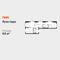 Планировка двухкомнатной(квартира) площадью 64 квадратных метров в “ЖК Яуза Парк (Мытищи)”