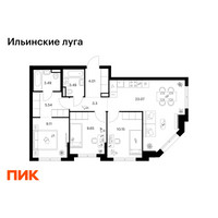 Планировка трехкомнатной(квартира) площадью 71.81 квадратных метров в “ЖК Ильинские луга”