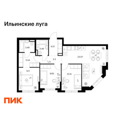 Планировка трехкомнатной(квартира) площадью 71.81 квадратных метров в ЖК “ЖК Ильинские луга”