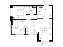 Планировка двухкомнатной(квартира) площадью 50.9 квадратных метров в “Бунинская набережная”