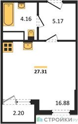 Планировка студии(квартира) площадью 27.31 квадратных метров в ЖК “ЖК Светлый мир БиоПолис”