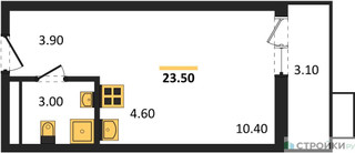Планировка студии(квартира) площадью 23.5 квадратных метров в “ЖК Скандинавия”