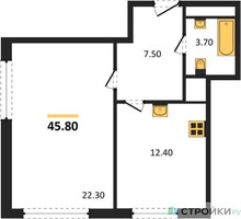 Планировка однокомнатной(квартира) площадью 45.8 квадратных метров в “ЖК Сиреневый парк”