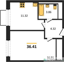 Планировка однокомнатной(квартира) площадью 36.41 квадратных метров в “ЖК Квартал Марьино”