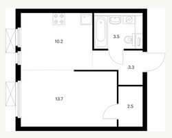 Планировка однокомнатной(квартира) площадью 33.8 квадратных метров в “ЖК Второй Нагатинский”