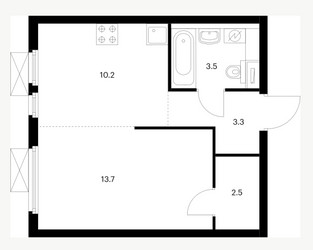 Планировка однокомнатной(квартира) площадью 33.8 квадратных метров в ЖК “ЖК Второй Нагатинский”