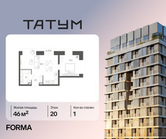 Планировка однокомнатной(квартира) площадью 46 квадратных метров в “ЖК Татум”