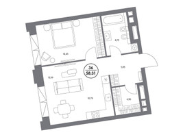 Планировка однокомнатной(квартира) площадью 58.4 квадратных метров в “ЖК Клубный дом КОСМО 4/22”