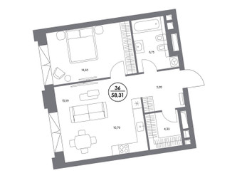 Планировка однокомнатной(квартира) площадью 58.4 квадратных метров в ЖК “ЖК Клубный дом КОСМО 4/22”