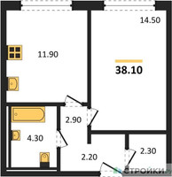 Планировка однокомнатной(апартаменты) площадью 38.1 квадратных метров в “ЖК Равновесие”