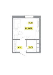 Планировка однокомнатной(квартира) площадью 24.56 квадратных метров в ЖК “ЖК Радость (Радумля Парк)”