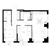 Планировка двухкомнатной(квартира) площадью 54.9 квадратных метров в “Квартал Мит”