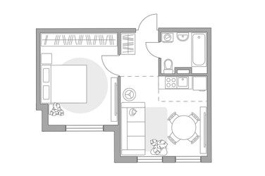 Планировка двухкомнатной(квартира) площадью 38.62 квадратных метров в ЖК “ЖК Аникеевский”