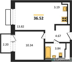 Планировка однокомнатной(квартира) площадью 36.52 квадратных метров в “ЖК Рублевский Квартал”