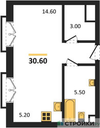 Планировка студии(квартира) площадью 30.6 квадратных метров в ЖК “ДД:ОО:ММ. Дом на Часовой”