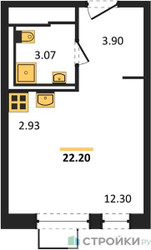 Планировка студии(квартира) площадью 22.2 квадратных метров в ЖК “Квартал Ивакино”