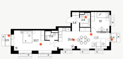Планировка двухкомнатной(квартира) площадью 67.8 квадратных метров в ЖК “ЖК Амурский парк”
