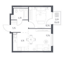 Планировка однокомнатной(квартира) площадью 38.74 квадратных метров в “ЖК Горки Парк”