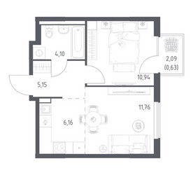 Планировка однокомнатной(квартира) площадью 38.74 квадратных метров в ЖК “ЖК Горки Парк”