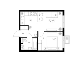 Планировка однокомнатной(квартира) площадью 33.7 квадратных метров в ЖК “ЖК Кавказский бульвар 51”