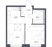 Планировка однокомнатной(квартира) площадью 34.57 квадратных метров в “ЖК Новое Видное”