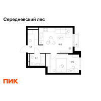 Планировка однокомнатной(квартира) площадью 37.8 квадратных метров в “ЖК Середневский лес”