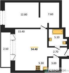 Планировка однокомнатной(квартира) площадью 54.4 квадратных метров в ЖК “ЖК Родина Парк”