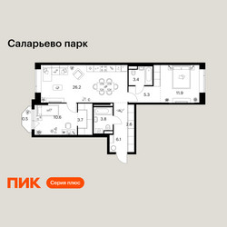 Планировка двухкомнатной(квартира) площадью 74.1 квадратных метров в ЖК “ЖК Саларьево парк”
