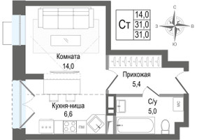 Планировка студии(квартира) площадью 31 квадратных метров в “ЖК КИНОКВАРТАЛ”