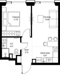 Планировка однокомнатной(квартира) площадью 38.77 квадратных метров в ЖК “ЖК СЕТ”