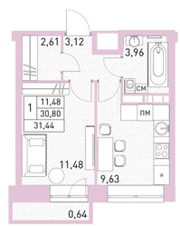 Планировка однокомнатной(квартира) площадью 32.1 квадратных метров в ЖК “ЖК Столичный”