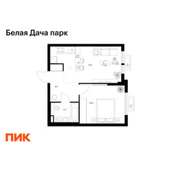 Планировка однокомнатной(квартира) площадью 40.6 квадратных метров в ЖК “ЖК Белая Дача парк”