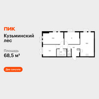 Планировка трехкомнатной(квартира) площадью 68.5 квадратных метров в “ЖК Кузьминский лес”