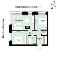 Планировка двухкомнатной(квартира) площадью 62.2 квадратных метров в “ЖК Шелепиха (Cosmopolit)”