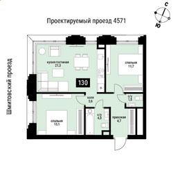 Планировка двухкомнатной(квартира) площадью 62.2 квадратных метров в ЖК “ЖК Шелепиха (Cosmopolit)”