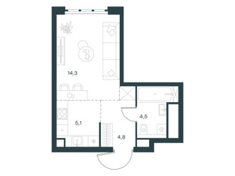 Планировка студии(квартира) площадью 28.5 квадратных метров в ЖК “ЖК Левел Южнопортовая”