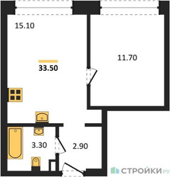 Планировка однокомнатной(квартира) площадью 33.5 квадратных метров в ЖК “ЖК Wave (Вейв)”