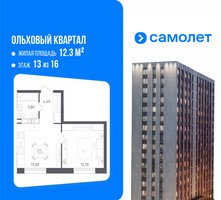 Планировка однокомнатной(квартира) площадью 33.5 квадратных метров в “ЖК Ольховый Квартал”